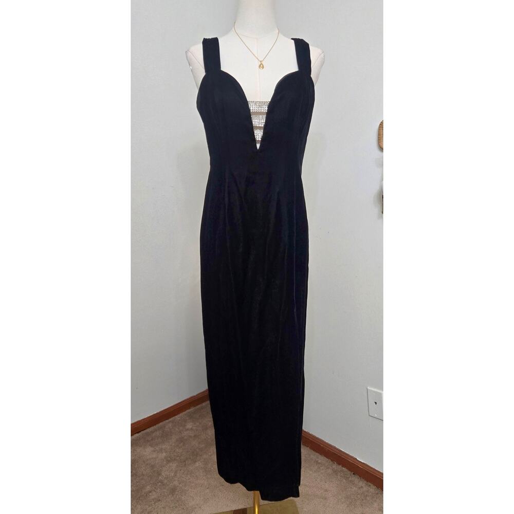 Susan Roselli for Vijack Vtg 90s Glam Whimsigoth Vamp Velvet Rhinestone Gown 8